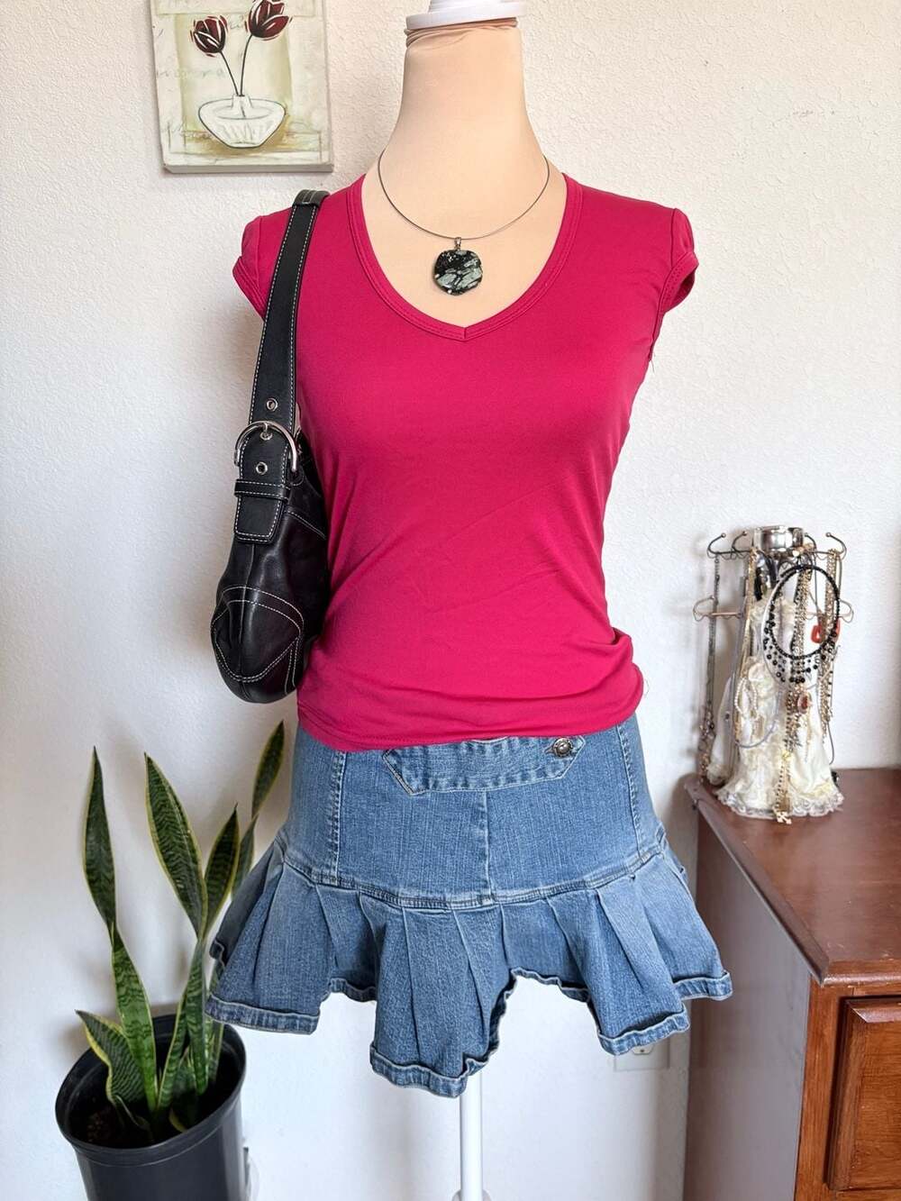 Vintage BZ Byer California V-Neck Short Sleeve Top Magenta